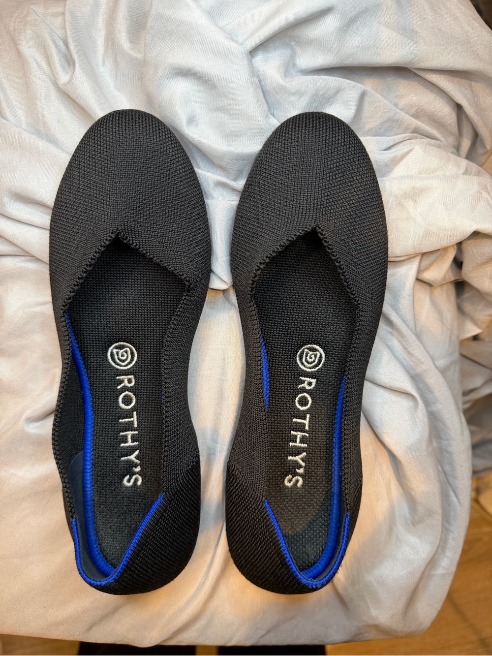 Rothy's Black Knit Ballet Flats with Blue Accent